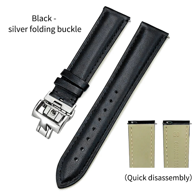 Bracelet de montre en cuir véritable à dégagement rapide 19mm 20mm 21mm 22mm pour Vacheron Constantin Patrimony VC, bracelet noir avec boucle pliable
