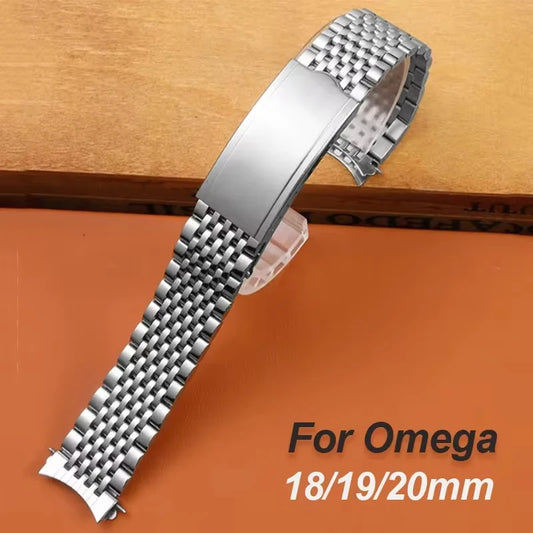 Bracelet de montre en acier inoxydable, 20mm 19mm 18mm, pour Omega Seamaster Speedmaster, extrémité incurvée, en métal, Bracelet de remplacement professionnel