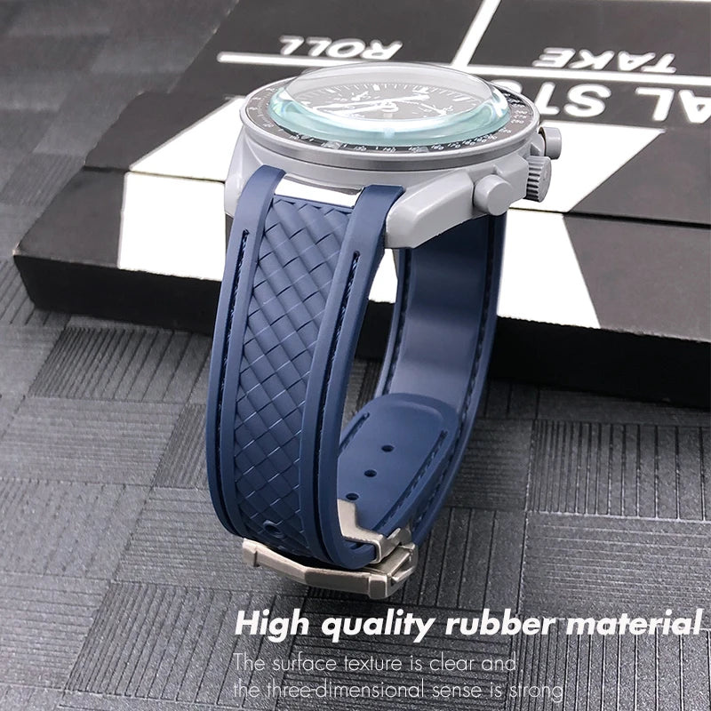 Bracelets de montre en caoutchouc à extrémité incurvée, bracelet de montre en silicone, déploiement Speedmaster, joint Moonswatch, Omega AT150, 19mm, 20mm