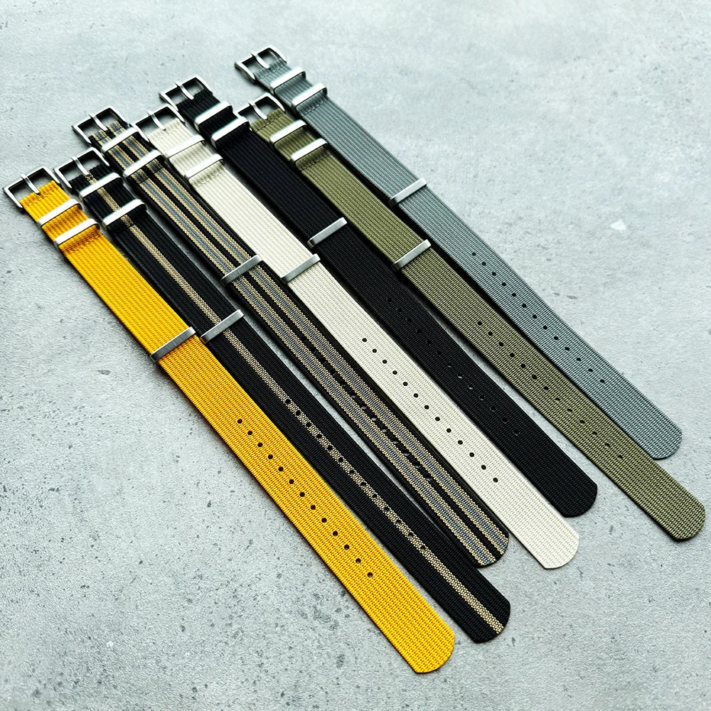 20mm 22mm Sport Fashion Black Yellow Grey Ribbed Fabric Nylon Watch Strap for Blancpain Omega Swatch Watches