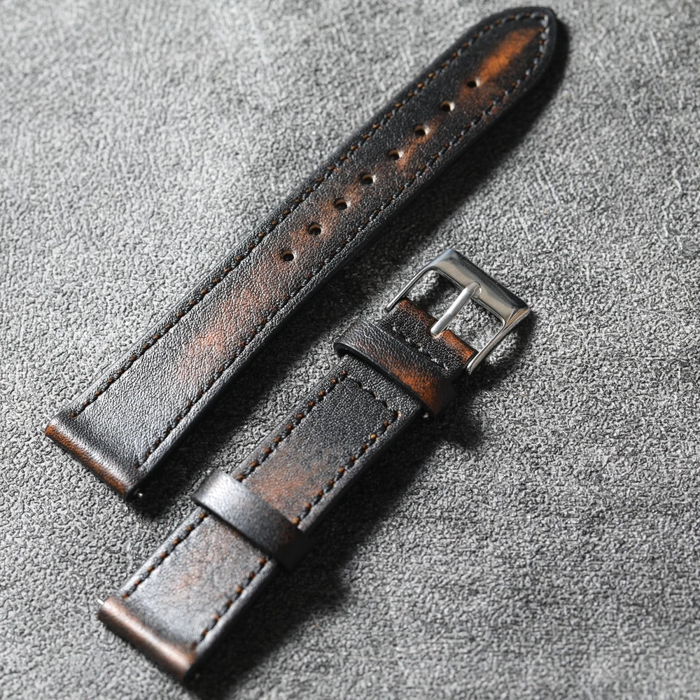 Handmade Italian Brushed Vintage Watch Strap 18 19 20 22MM Men's Vintage Bracelet, Soft Quick Release Bracelet, Premium Leather