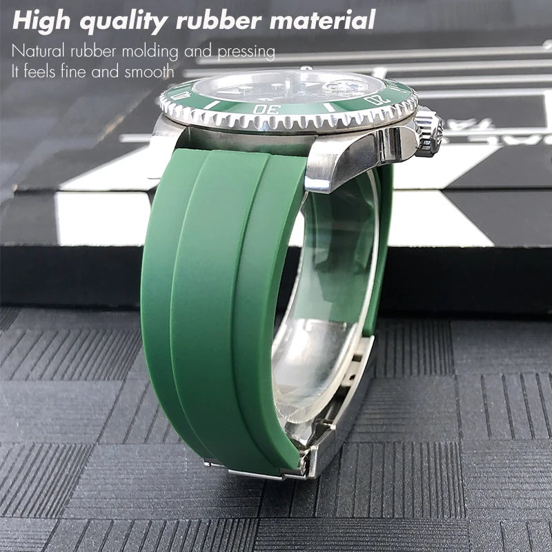 Natural Rubber Watch Strap for Rolex SUBMARINER Explorer Air King Deepsea, Soft Silicone Watch Band, High Quality, 20mm, 21mm