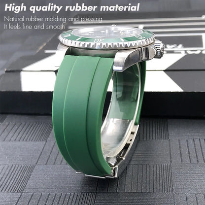Natural Rubber Watch Strap for Rolex SUBMARINER Explorer Air King Deepsea, Soft Silicone Watch Band, High Quality, 20mm, 21mm