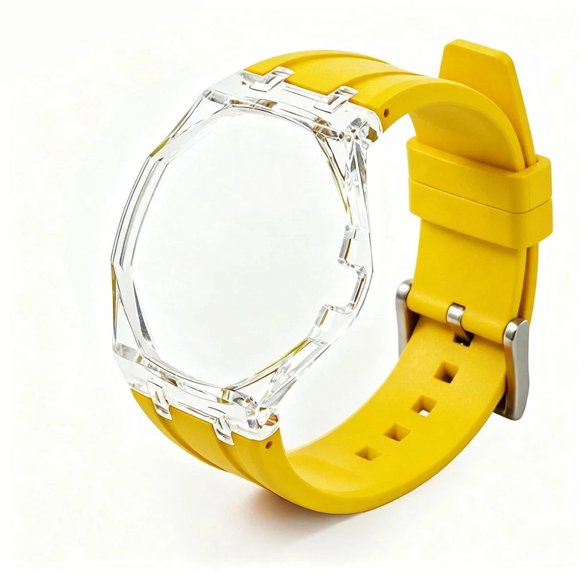 Cassa in plastica trasparente Glacier + cinturino in silicone per orologio da taschino AP X Swatch Royal Pop, trasformatore da orologio da taschino a cinturino in caucciù