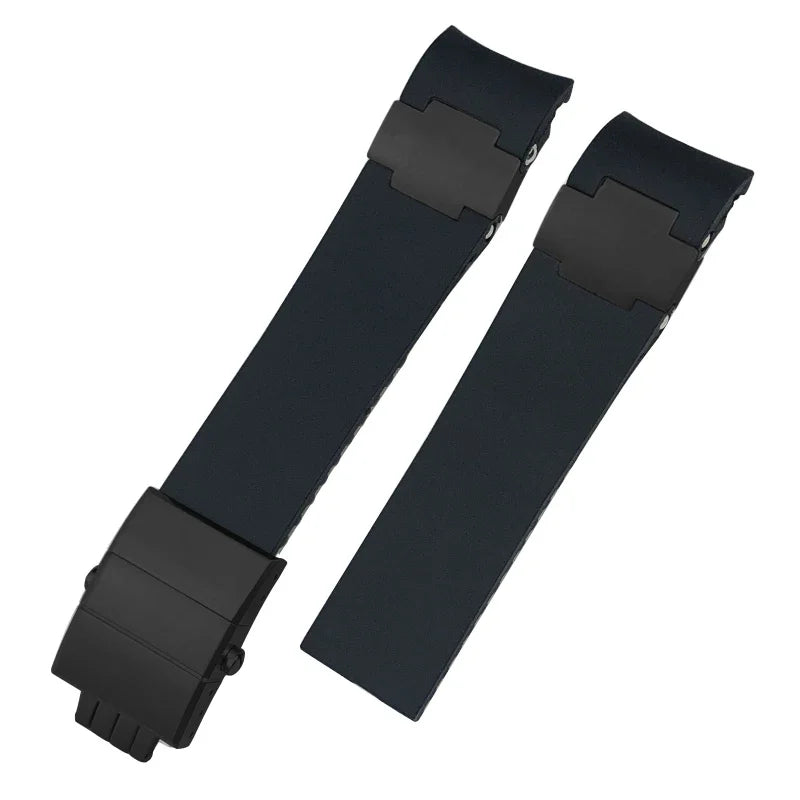 Cinturini per orologio in gomma siliconica da 22 mm compatibili con Ulysse Nardin Diver, chiusura deployante color argento o oro rosa, cinturino nero o blu