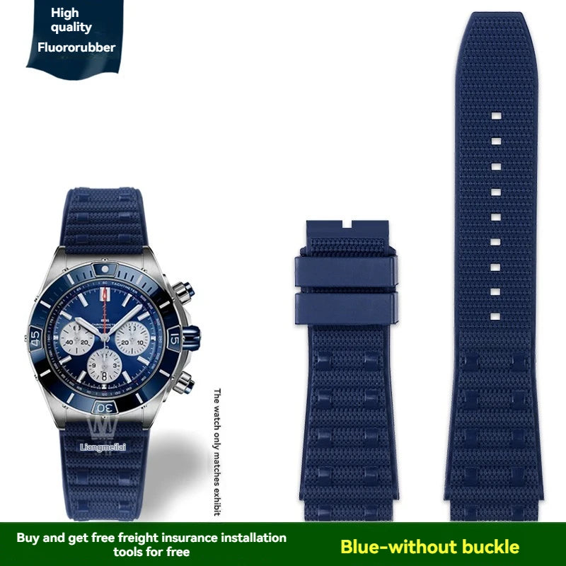 22mm 24mm FKM Viton Rubber Strap for Breitling Super Chronomat B01 44 Avenger, Waterproof Fluororubber Watch Band for Men