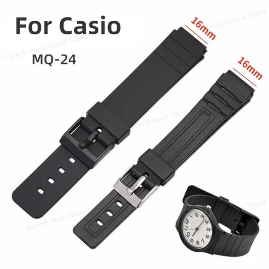 Cinturino per orologio in gomma da 16 mm adatto per Casio MQ24 MQ76 Cinturini impermeabili Cinturino in morbido silicone Cinturino sportivo in materiale TPU