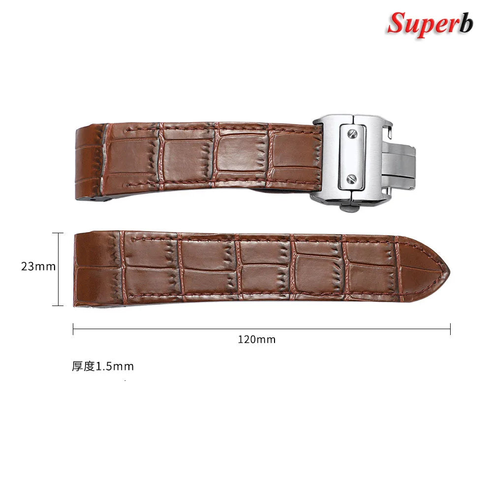 Hochwertiges Uhrenarmband aus Rindsleder, 20 mm 23 mm, für Cartier Santos 100 für Damen und Herren, wasserfestes Armband mit Faltschließe