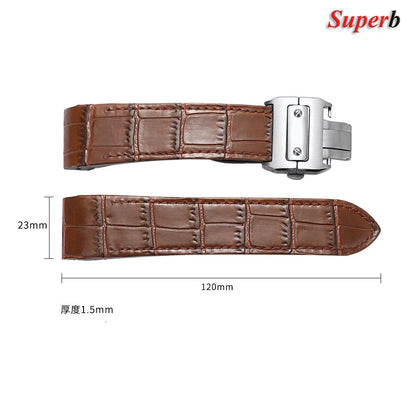 Hochwertiges Uhrenarmband aus Rindsleder, 20 mm 23 mm, für Cartier Santos 100 für Damen und Herren, wasserfestes Armband mit Faltschließe
