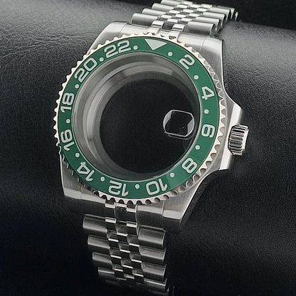 Nouveau 40.5mm GMT fit NH-34 boîtier en argent lunette peut tourner dans les deux directions saphir boîtier de montre étanche pièces de montre accessoires