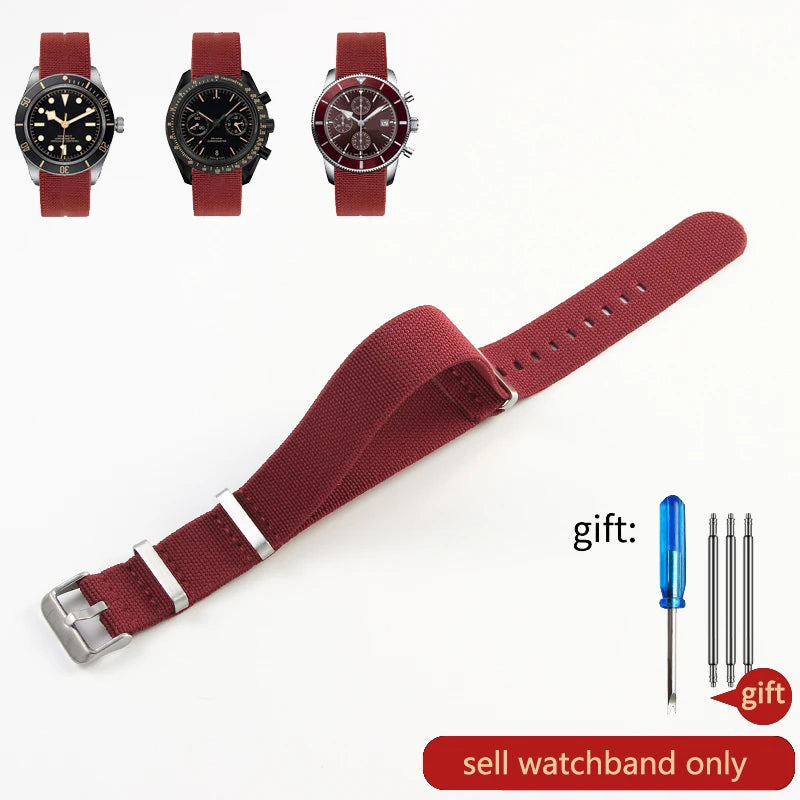 Retro Parachute Nylon Watch Strap for Rolex Tudor Biwan Omega Heuer IWC Men High-Density Knit 18 20 22mm Replacement Accessories