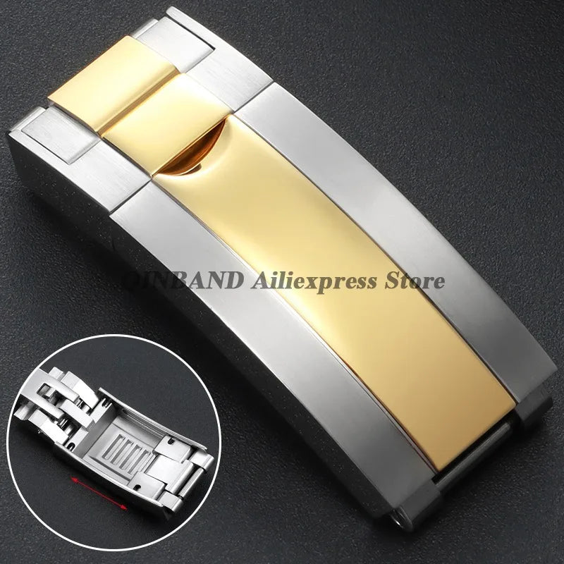 Stainless Steel Folding Watch Buckle, for Rolex DAYTONA SUBMARINER GMT Yacht-Master, Double Convex Fitted Clasp Button
