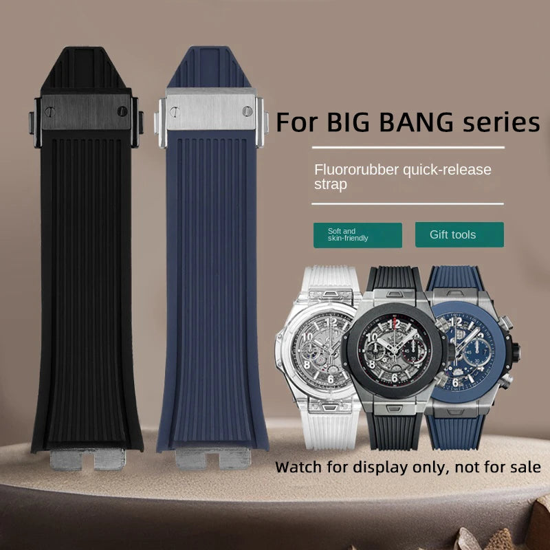 Cinturino per orologio Hublot Big Bang da uomo, cinturino in gomma fluorurata, giunto in acciaio inossidabile, a sgancio rapido, 411, 411, 421