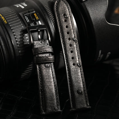 High-end luxury ostrich leather watch band, soft brown black leather strap 18 19 20 21 22MM, retro style handmade men's watch strap