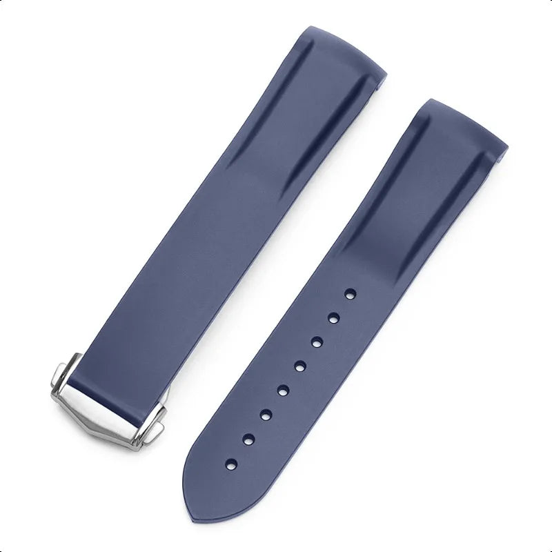 Bracelet de montre en Silicone 20mm 22mm, noir bleu, en caoutchouc, extrémité incurvée, étanche, pour hommes et femmes, pour Omega Seamaster 300