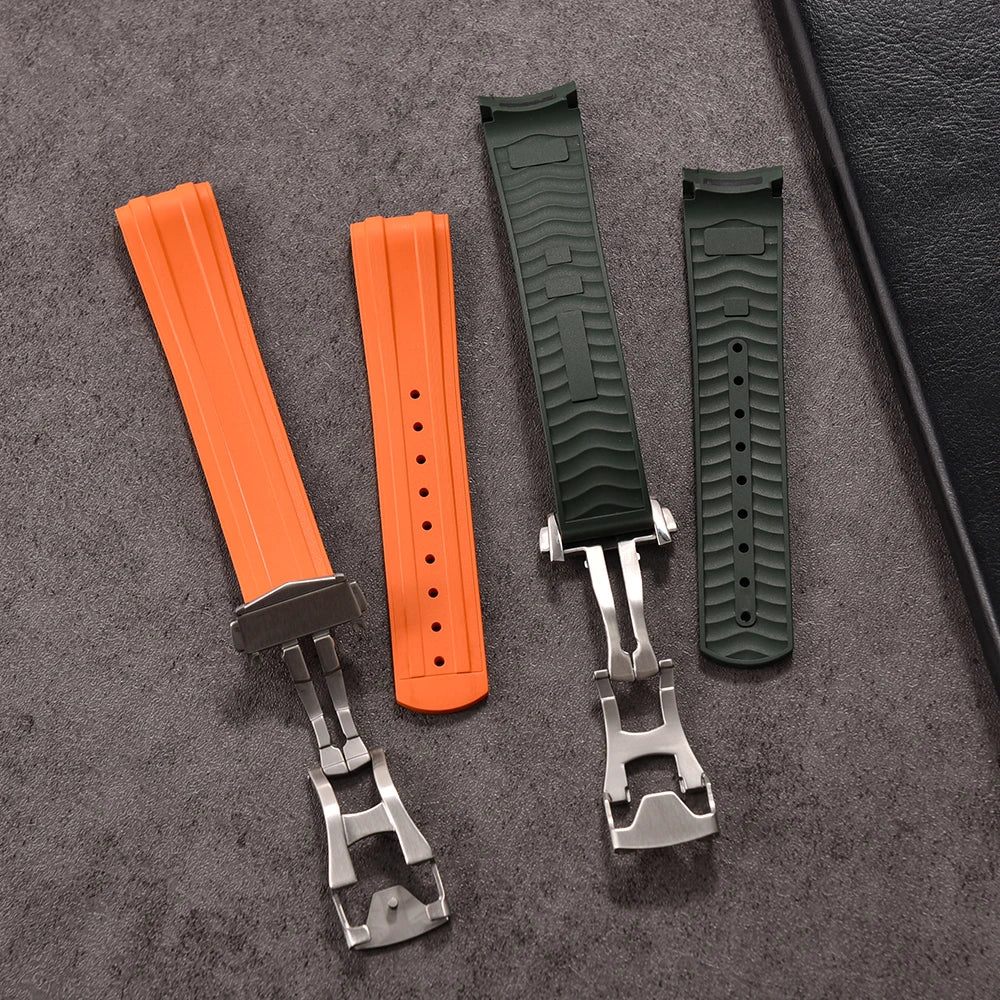 20mm New Flexible FKM Fluorinated Rubber Curved End for Omega Seamaster 300 Diving Strap Folding Buckle Replacement Watch Band