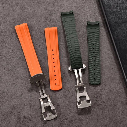 20mm New Flexible FKM Fluorinated Rubber Curved End for Omega Seamaster 300 Diving Strap Folding Buckle Replacement Watch Band