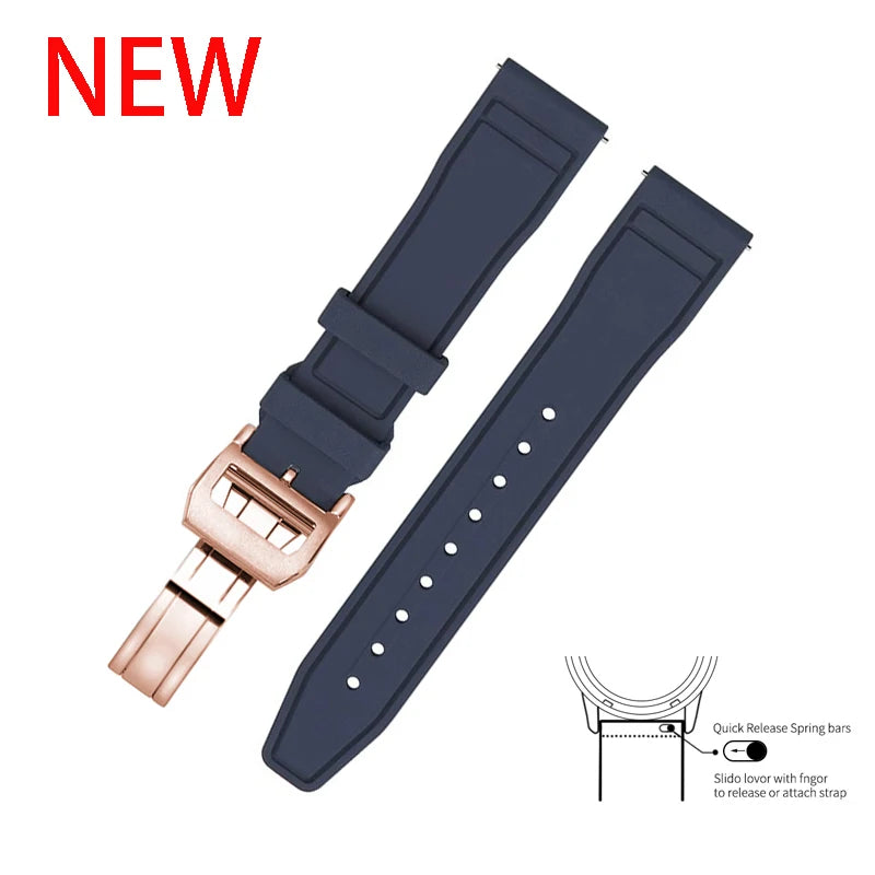 20mm 21mm 22mm Premium FKM Fluoro Rubber Watch Straps FPM Butterfly Buckle Quick Release Watch Bands for I-WC Watch Bands