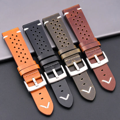 Bracelet de montre respirant en cuir véritable à dégagement rapide, 18mm-24mm, bracelet en cuir de vache disponible, noir, vert, marron, jaune, unisexe