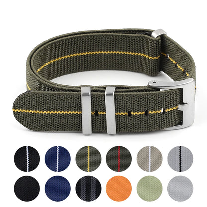 Premium Quality Nylon Watch Strap, 18mm 20mm 22mm, Black, Green, Khaki, Grey, Elastic, Replacement Bracelet for Men
