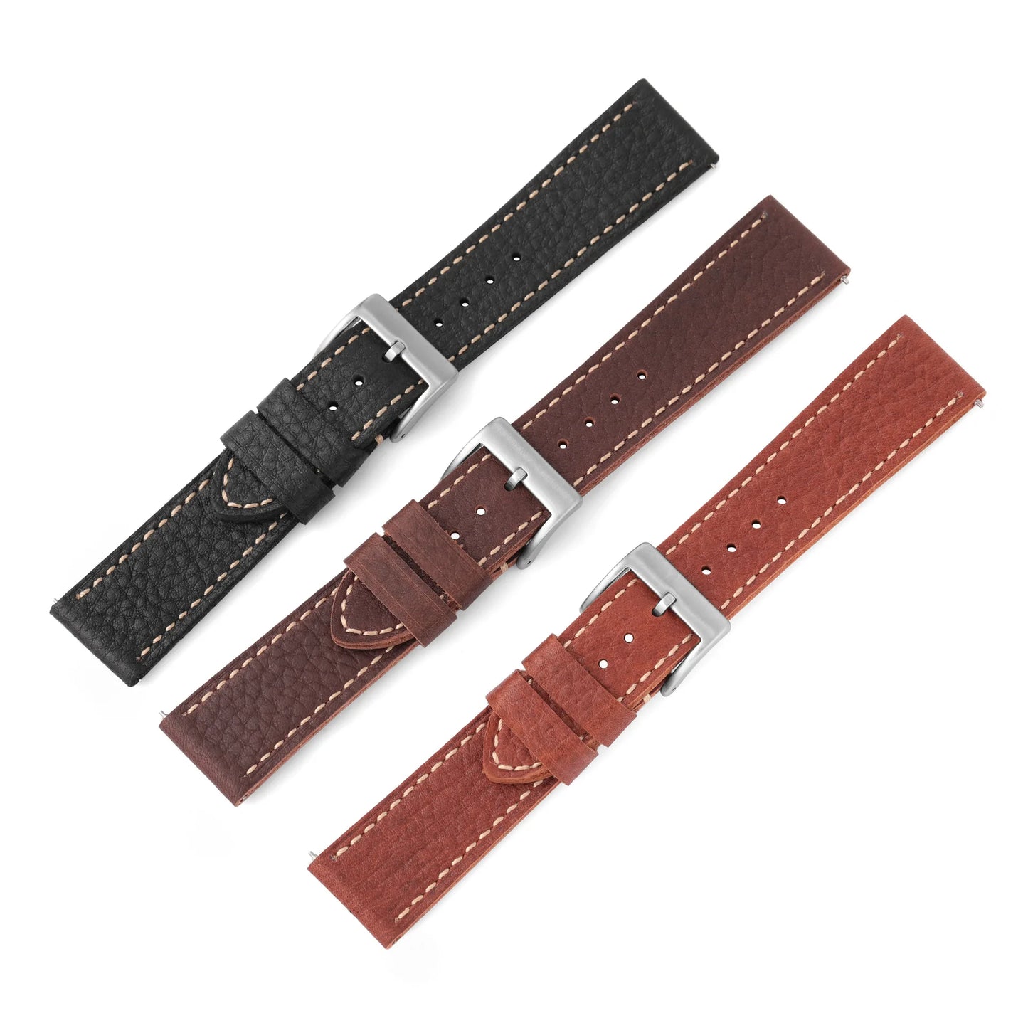 Bracelet en cuir rétro classique de 20 mm, 22 mm, 24 mm avec design à dégagement rapide et boucle en acier inoxydable, adapté à un usage professionnel et décontracté.