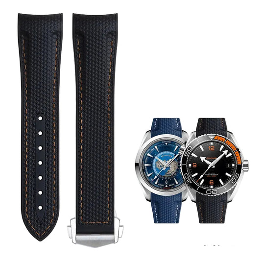 OZE - Bracelet montre 21mm en Caoutchouc pour Omega - Motif Tissu - Courbé