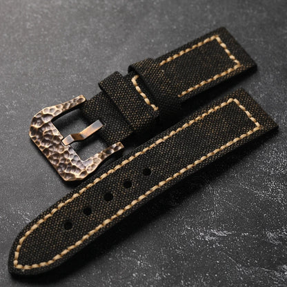 Bracelet de montre en toile bronze fait main pour homme, bracelet de style vintage, martelé, structuré, épais, noir, vert, 20mm, 22mm, 24mm, 26mm