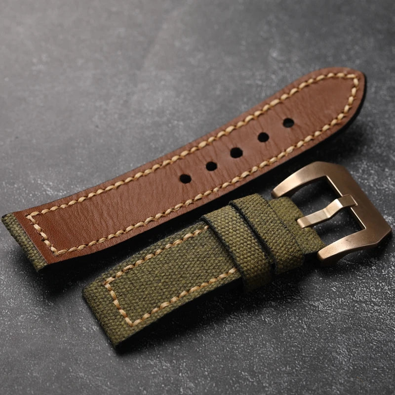 Bracelet de montre en toile bronze fait main pour homme, bracelet de style vintage, martelé, structuré, épais, noir, vert, 20mm, 22mm, 24mm, 26mm