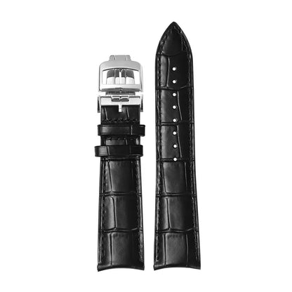 Compatibile con Jaeger-LeCoultre Master Ultra Thin, cinturino in vera pelle con chiusura deployante, estremità curva 20 mm marrone nero