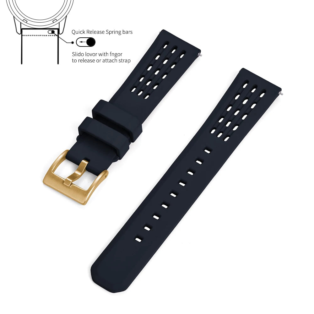 Bracelet de montre en caoutchouc FPM FKM, 20mm 22mm, dégagement rapide, qualité supérieure, conception de Structure poreuse, bracelet de Sport Durable et confortable