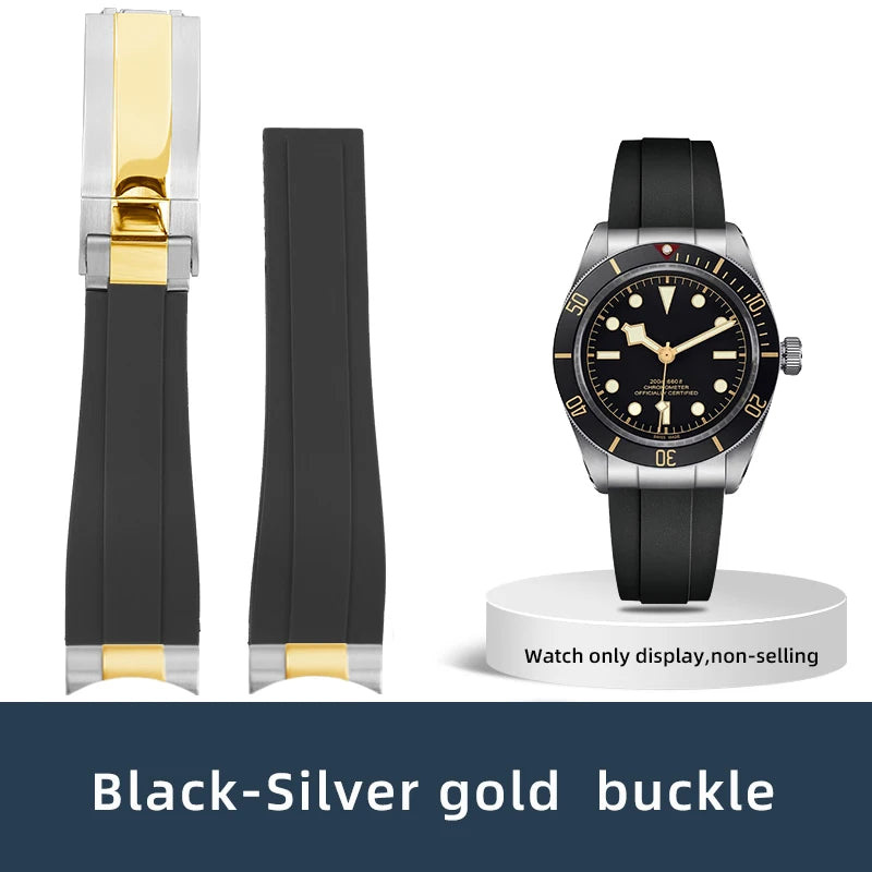 Lien d'extrémité incurvée 20/21/22mm adapté au bracelet TUDOR M79360 M79363, accessoires de bracelet de montre en caoutchouc avec connexion en acier inoxydable