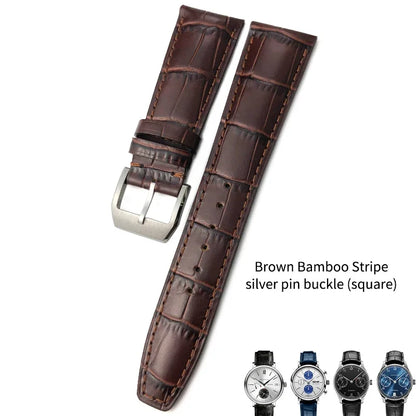 Bracelet de montre en cuir de veau véritable, grain d'alligator, compatible avec IWC Pilot Portuguese Serie, disponible en noir, marron et bleu