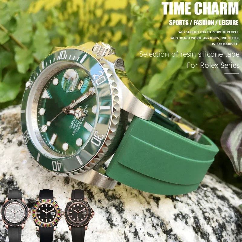 Bracelet de montre en caoutchouc naturel, 18mm, 19mm, 20mm, 21mm, adapté à Rolex Submariner Daytona Yatch Master GMT, bracelet de montre en Silicone