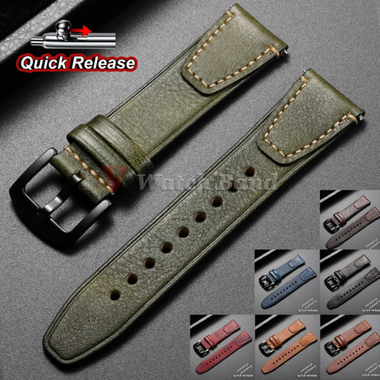 Vintage Genuine Cowhide Leather Watch Strap 18mm 20mm 22mm Quick Release Universal Retro Style for Women and Men