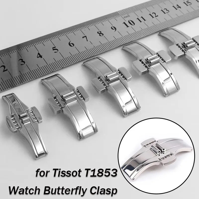 For Tissot T1853 watch strap butterfly clasp deployment clasp stainless steel watch strap silver metal button buckle accessories