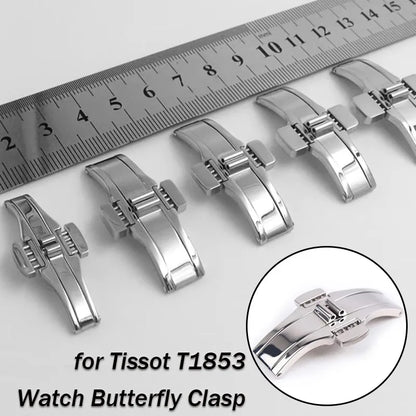 For Tissot T1853 watch strap butterfly clasp deployment clasp stainless steel watch strap silver metal button buckle accessories
