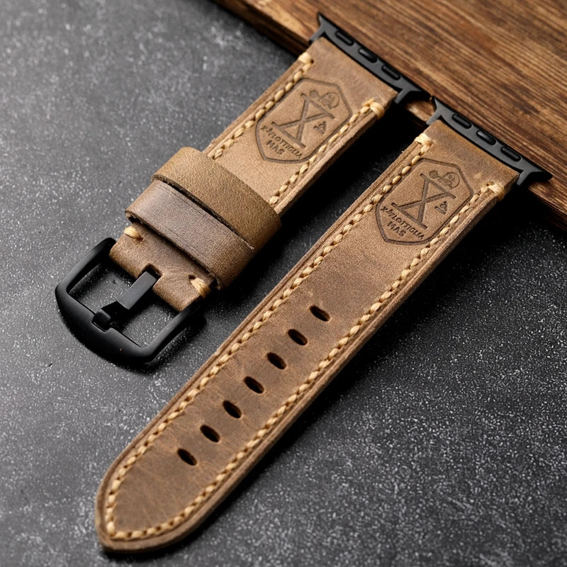 Vera pelle bovina tedesca fatta a mano, primo strato, adatta per Apple Watch S10 Ultra 49MM, cinturino retrò spesso in pelle