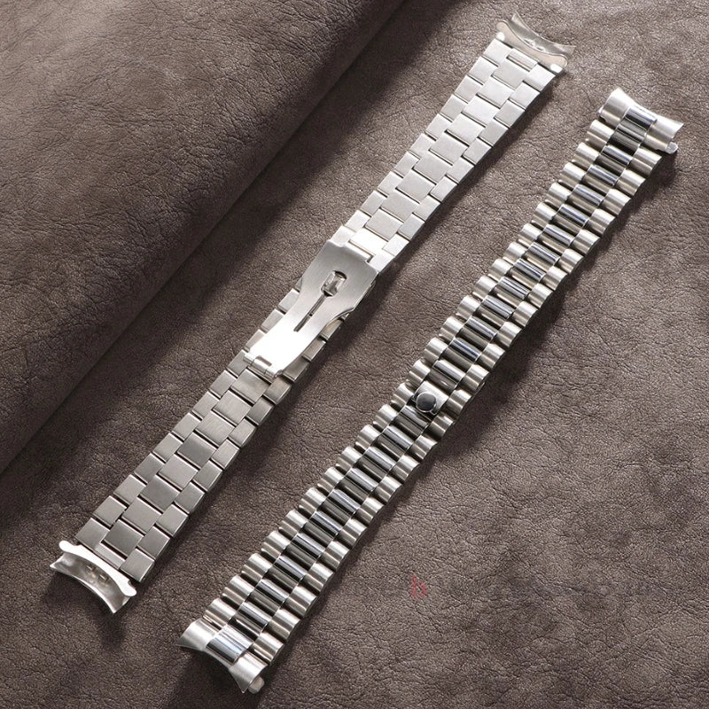 Bracelet en métal massif de 20mm pour bracelet en acier inoxydable à extrémité incurvée Rolex pour boucle présidentielle Oyster pour hommes argent or