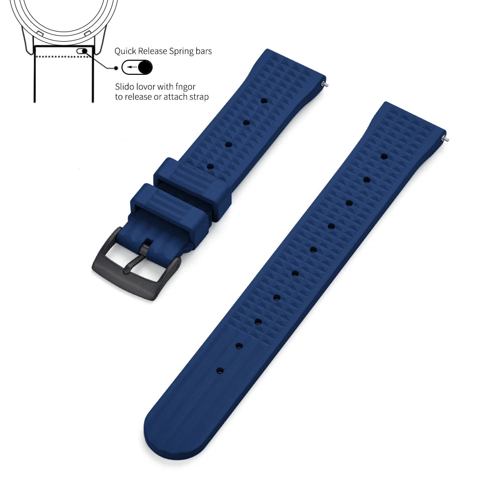 JUELONG – bracelets de montre en caoutchouc gaufré FKM, à dégagement rapide, étanche, Durable, en caoutchouc fluoré, 20mm 22mm, pour montre de plongée traditionnelle