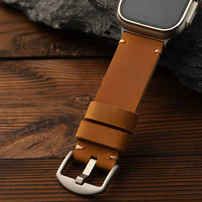 Cinturino in vera pelle bovina premium fatto a mano, vera pelle blu e gialla compatibile con Apple Watch 49MM 46MM 45MM 44MM Ultra S13