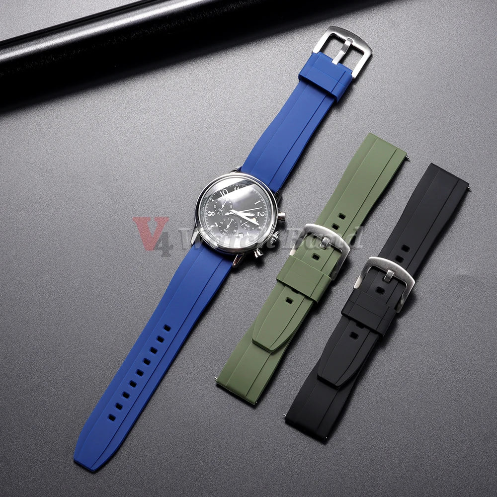 Bracelet de montre sport en silicone souple noir, marron, orange, bleu – Bracelets de 20 mm et 22 mm à libération rapide en caoutchouc de silicone