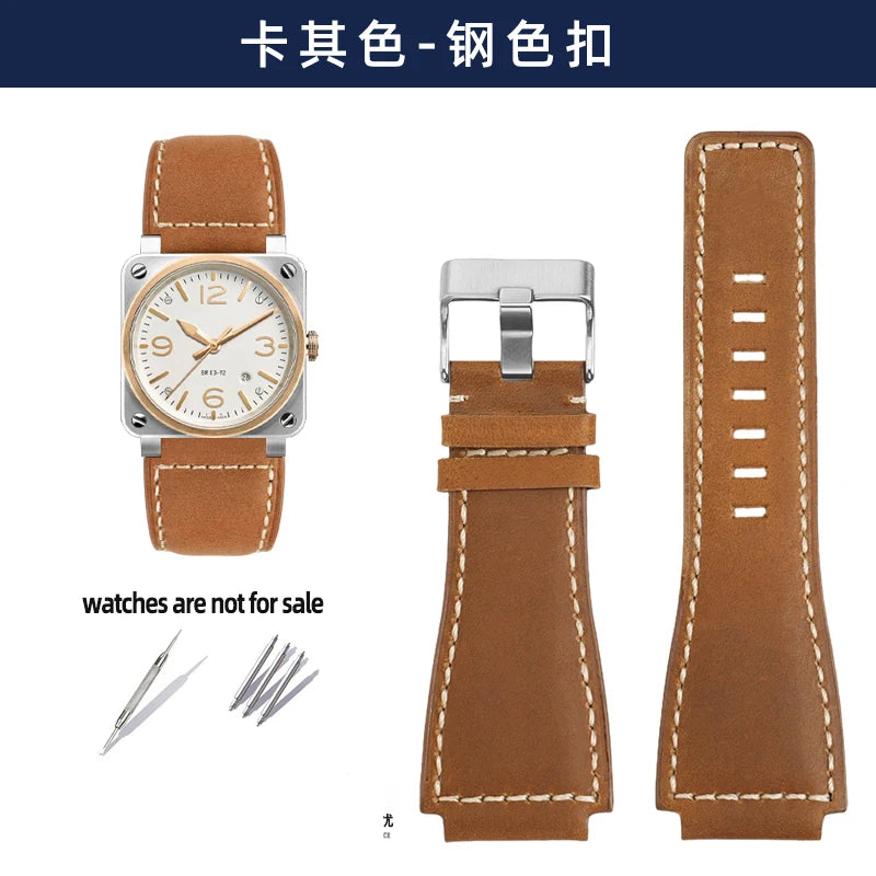 Pour bracelet de montre Bell & Ross BR ceinture de montre pour hommes BR01 BR03 bracelet de montre en cuir Bell Ross 35X24mm interface convexe pour hommes