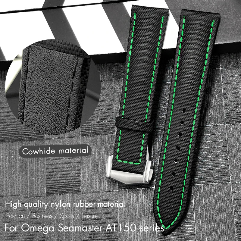 Cowhide Nylon Watch Strap for Omega Seamaster, SEIKO, IWC, Longines, Tudor, 19mm, 20mm, 21mm, 22mm, Fabric Canvas Watchband