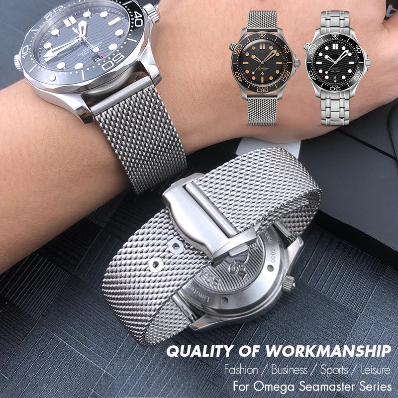 Cinturino per orologio in acciaio inossidabile 316L di alta qualità, 19mm 20mm, per Omega 007 Seamaster Speedmaster 300, Bracciali in metallo intrecciato