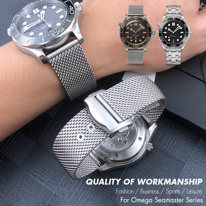 Cinturino per orologio in acciaio inossidabile 316L di alta qualità, 19mm 20mm, per Omega 007 Seamaster Speedmaster 300, Bracciali in metallo intrecciato