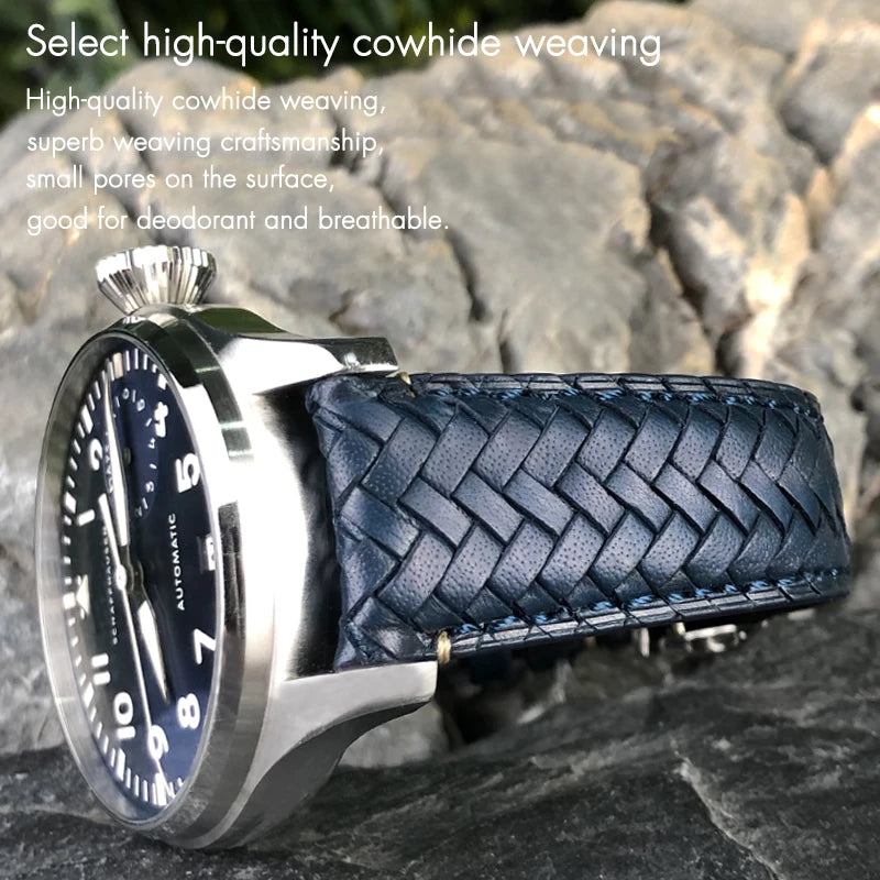 Cinturino per orologio intrecciato in pelle bovina, 22mm 20mm 21mm, adatto per orologi da pilota IWC Portugieser Portofino IW5007, cinturino in morbida pelle blu
