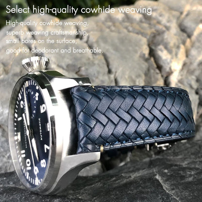 Cinturino per orologio intrecciato in pelle bovina, 22mm 20mm 21mm, adatto per orologi da pilota IWC Portugieser Portofino IW5007, cinturino in morbida pelle blu