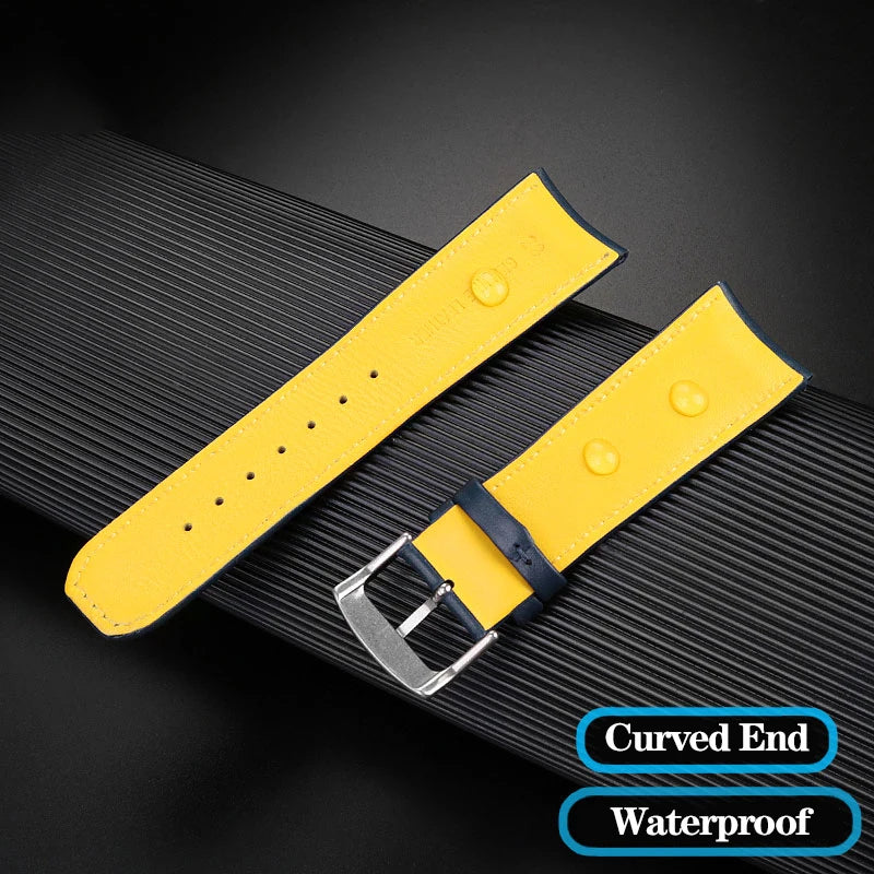 Curved End Leather Watch Strap, 22mm 23mm, for Citizen Blue Angel AT8020-54L/8020-03L JY8078 AT8020 Series, Black