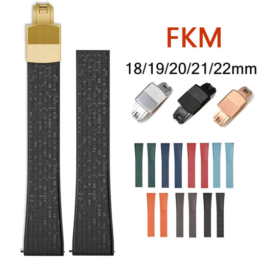 CTS – Cinturino per orologio in gomma fluorurata, tagliabile su misura, 18/19/20/21/22mm, FKM, fibbia deployante a sgancio rapido, per uomo e donna, Cinturino di ricambio