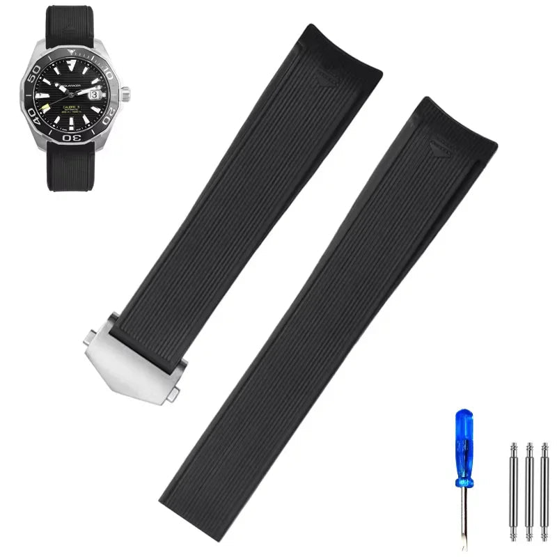 Bracelet de montre silicone pour TAG Heuer 22mm – Aquaracer 300/500 - Boucle déployante